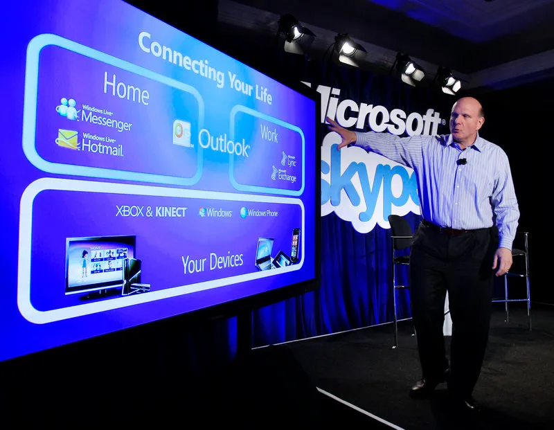 Microsoft CEO Steve Ballmer during a news conference on May 10, 2011 in San Francisco, California. Microsoft has agreed to buy Skype for $8.5 billion. Justin Sullivan