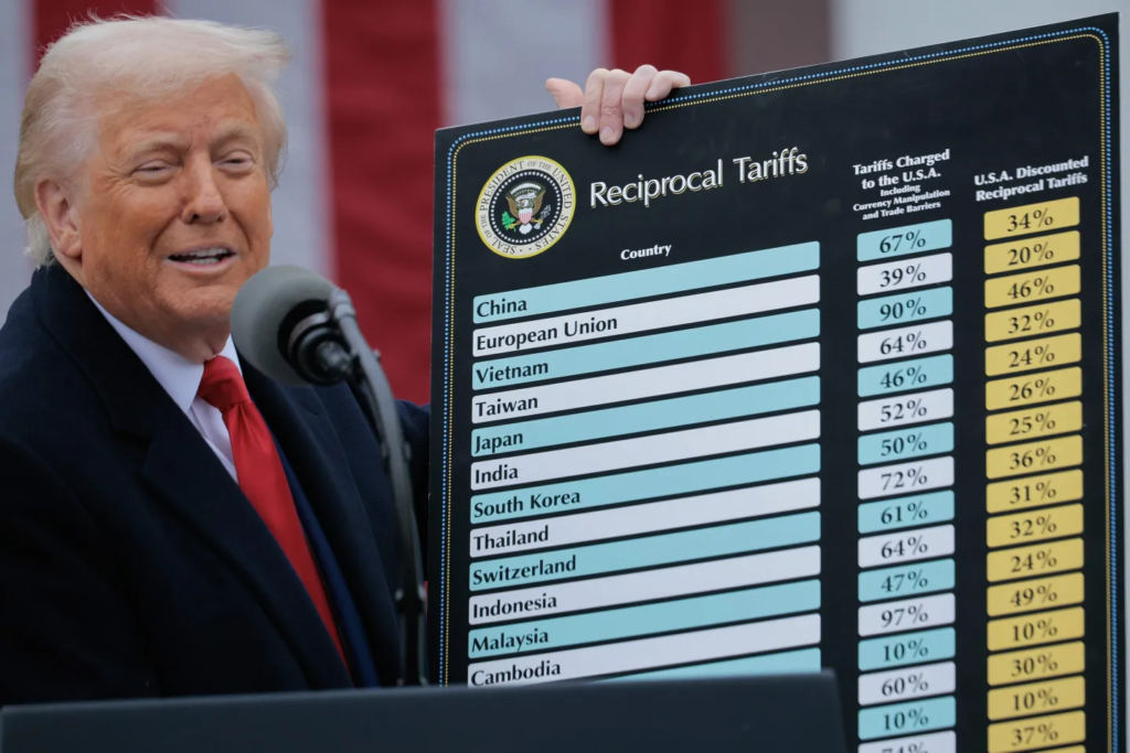 U.S. President Donald Trump talks tariffs on April 2.