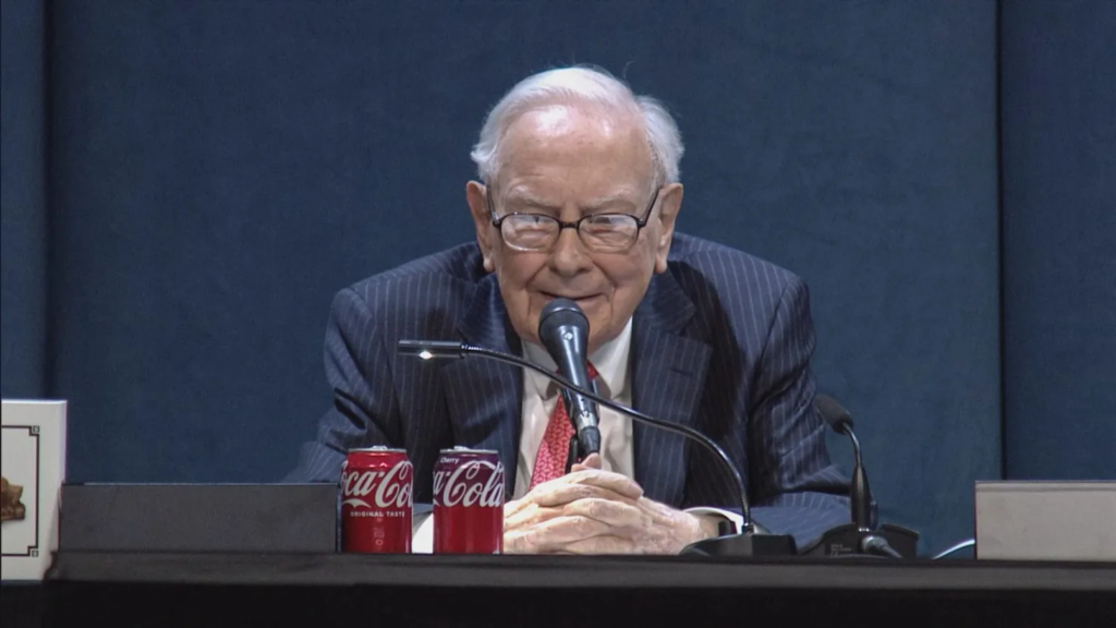 Warren Buffett speaks during the Berkshire Hathaway Annual Shareholders Meeting in Omaha, Nebraska on May 3, 2025.