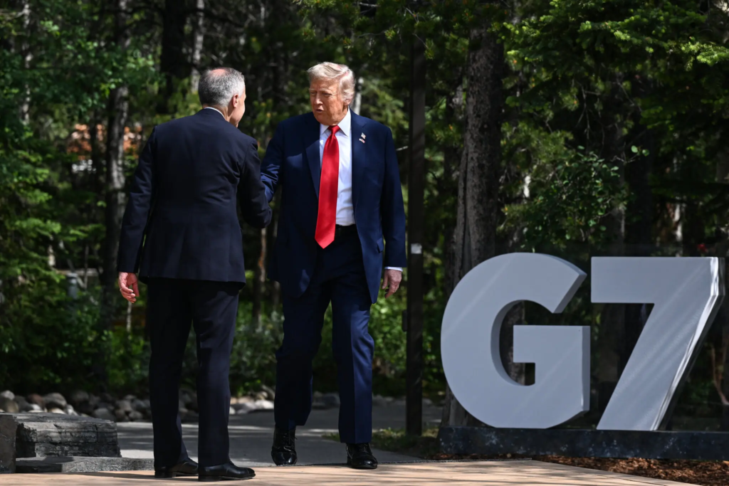 Mr. Trump with Prime Minister Mark Carney of Canada on Monday. Credit: Kenny Holston/The New York Times