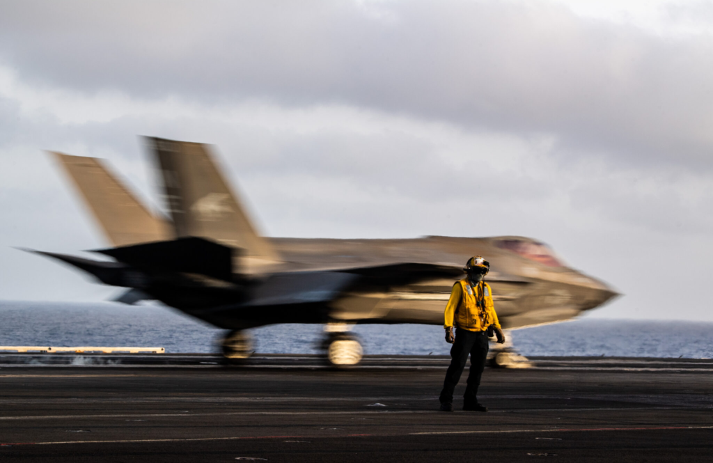 An F-35C Lightning II, attached to Strike Fighter Squadron (VFA) 97, launches from the flight deck of the Nimitz-class aircraft carrier USS Carl Vinson (CVN-70) in the U.S. Central Command area of responsibility on May 23, 2025. US Navy Photo