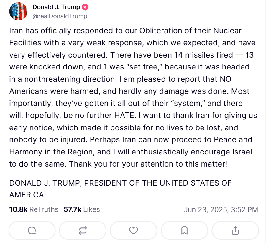 Trump announces Israel-Iran ceasefire timeline