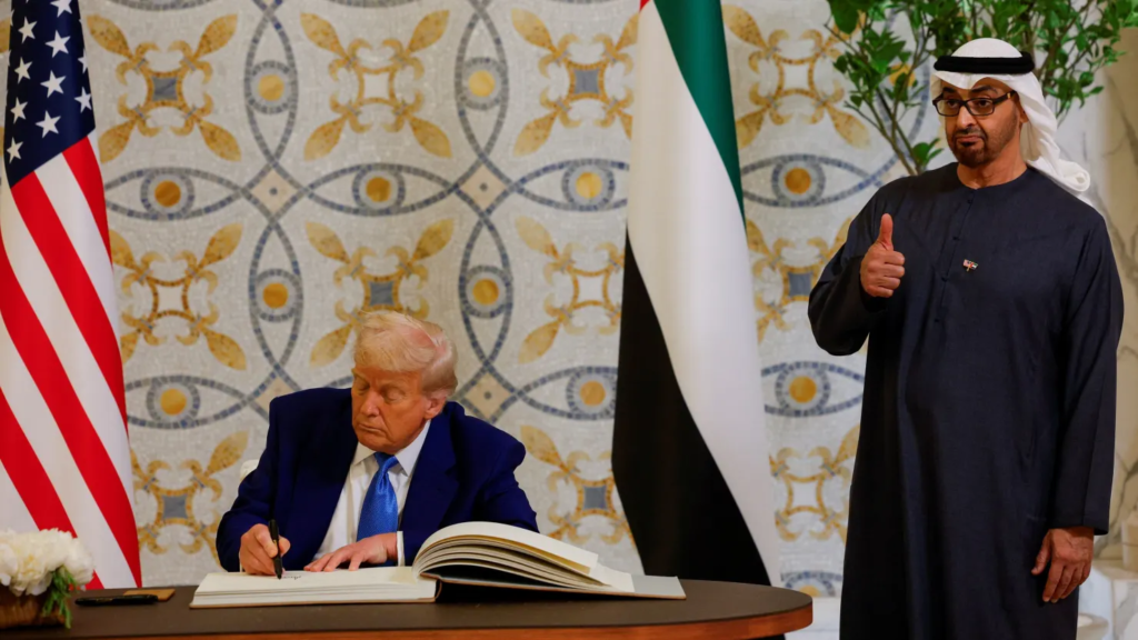 S. President Donald Trump signs a guest book next to United Arab Emirates President Sheikh Mohamed bin Zayed Al Nahyan, at Qasr Al Watan, in Abu Dhabi, United Arab Emirates, May 15, 2025.
Brian Snyder | Reuters