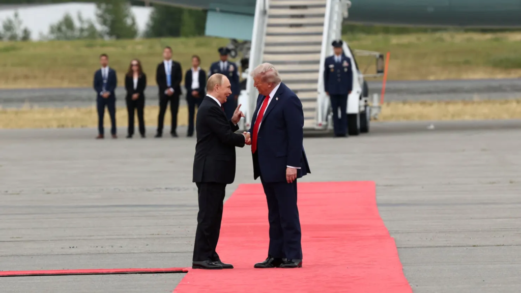 U.S. President Donald Trump shakes hand with Russian President Vladimir Putin, as they meet to negotiate for an end to the war in Ukraine, at Joint Base Elmendorf-Richardson in Anchorage, Alaska, U.S., August 15, 2025.
Kevin Lamarque | Reuters