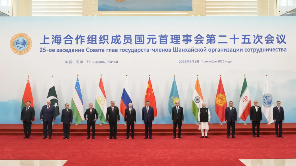 Participants of the Shanghai Cooperation Organization Summit 2025 pose for photos at the Meijiang Convention and Exhibition Centre on September 1, 2025 in Tianjin, China.
Pool | Getty Images News | Getty Images