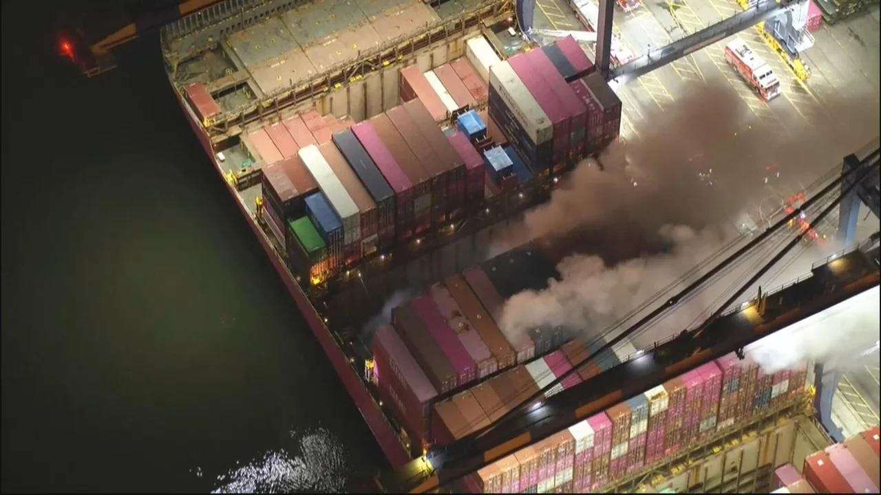 Cargo ship and containers catch fire at Port of Los Angeles