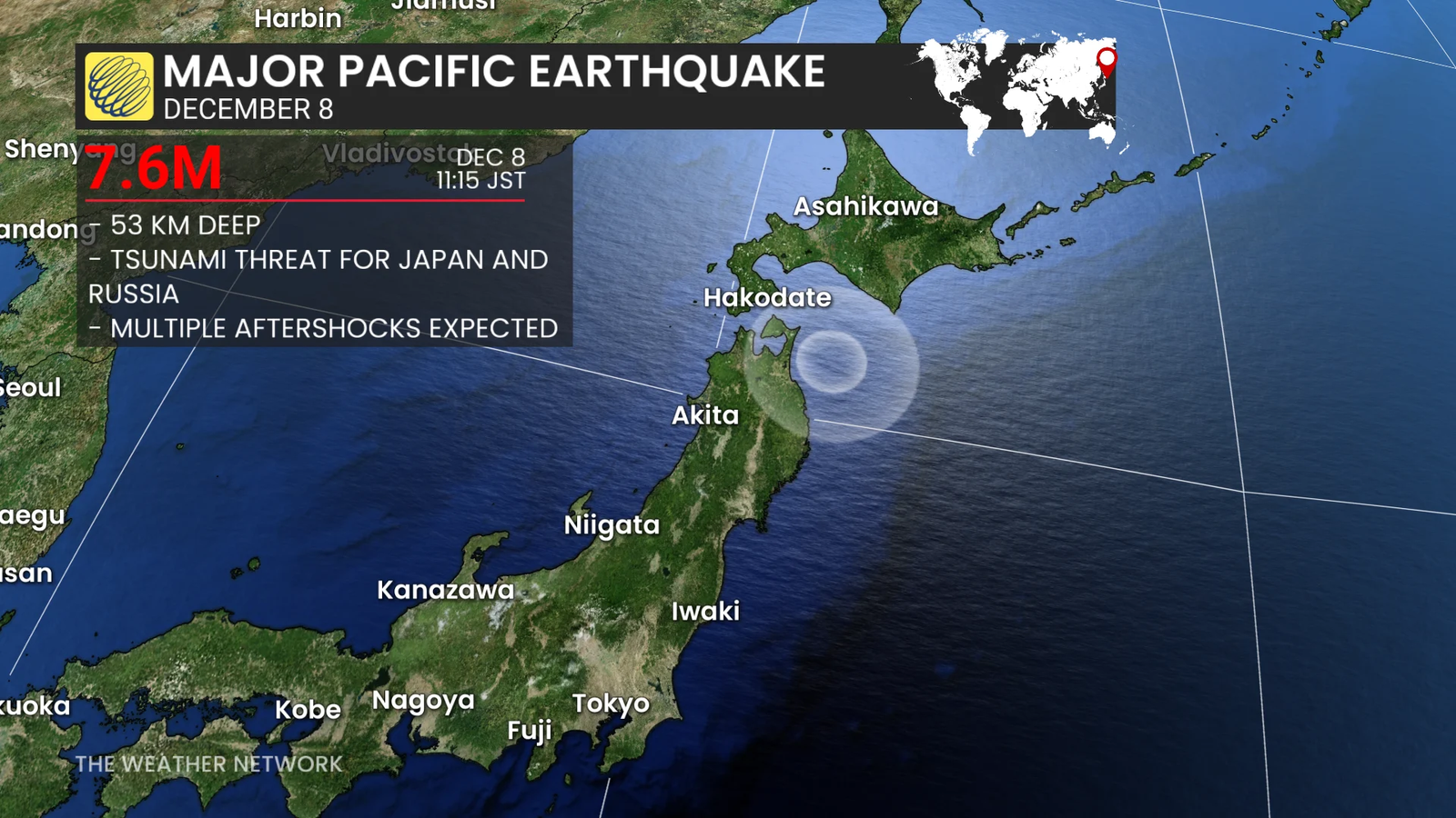 7.6-Magnitude Earthquake Strikes Northeastern Japan