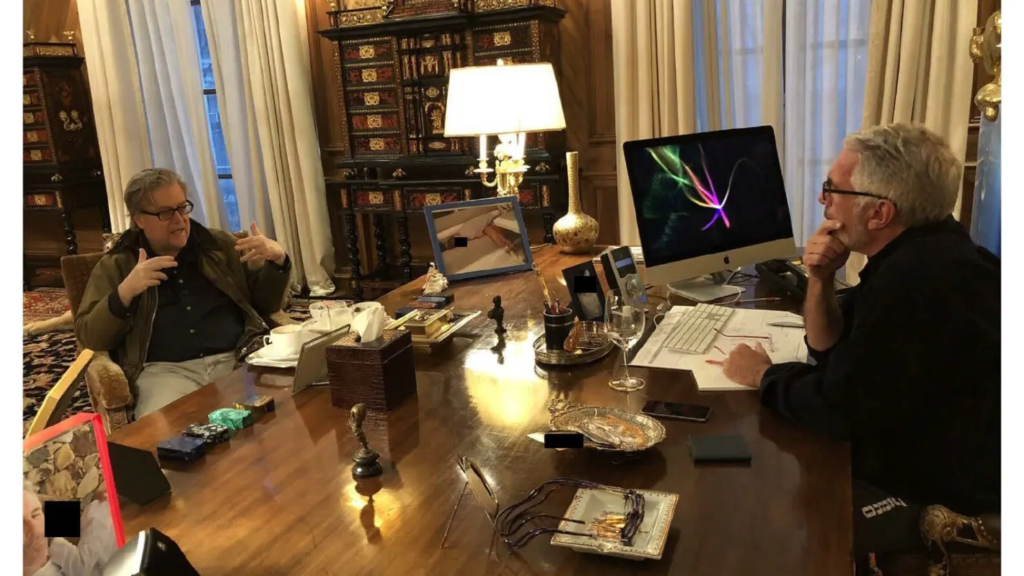 Photo from the Jeffrey Epstein files released by the Democrats on the House Oversight Committee showing Steve Bannon and Jeffrey Epstein. Date and Context is unclear.
Source: Democrats on the House Oversight Committee