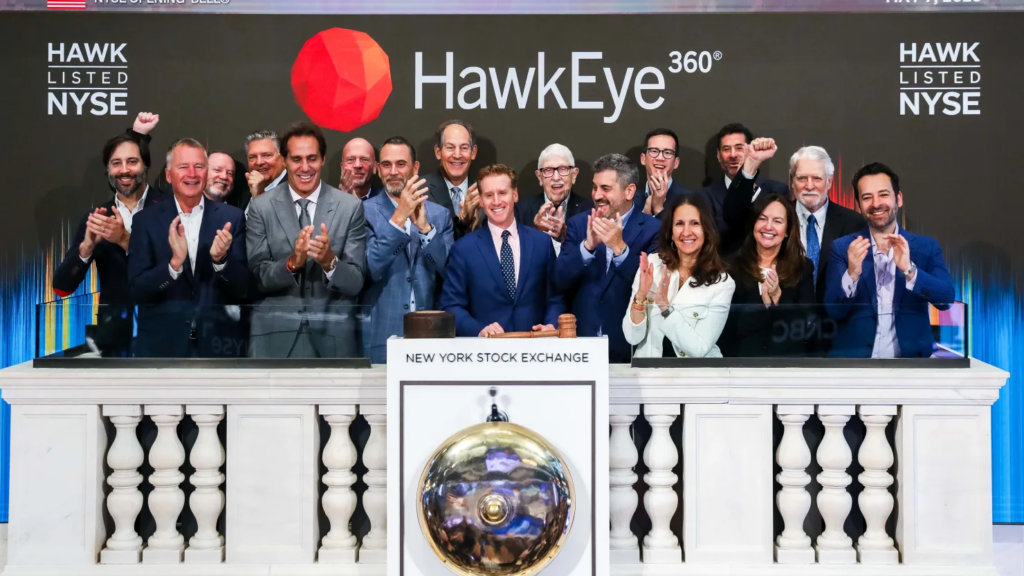 HawkEye shares surge in debut