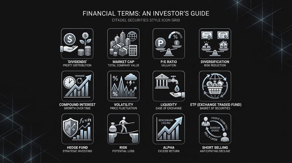 Simple icon grid representing different financial terms