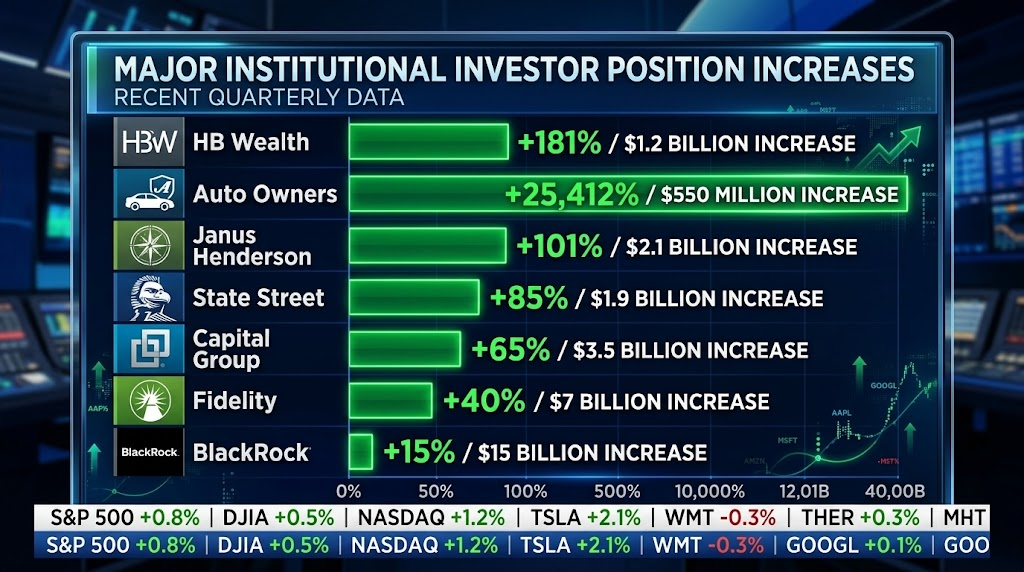 Chart showing institutional investors increasing Workday stock positions HB Wealth Auto Owners Janus Henderson