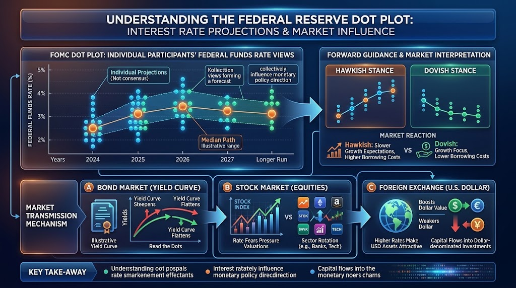 Illustration explains Federal Reserve dot plot and future interest rate projections