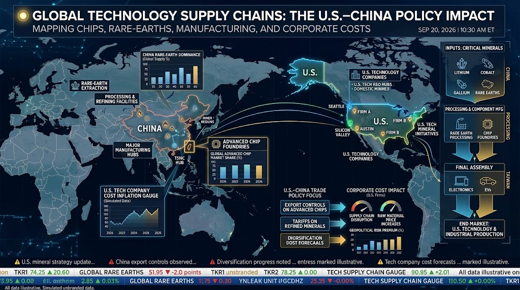 U.S. China supply chain map for semiconductors rare earths and AI technology
